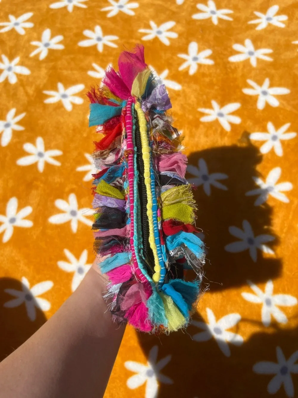 Small Colorful Handloom Frilly Boho Pouch Cosmetic Makeup Bag
